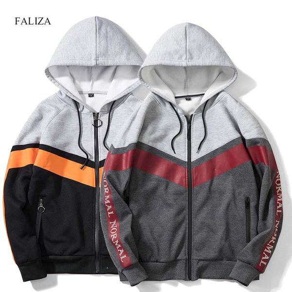 

faliza men's warm fleece hoodies sweatshirts fashion men zipper hoodies casual sweatshirts male hip hop pullover streetwear wy23, Black