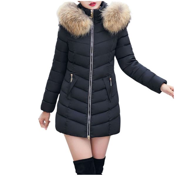 

long hooded woolen coats women winter slim winter warm thick coats women jacket zipper female parkas manteau femme#z30, Black
