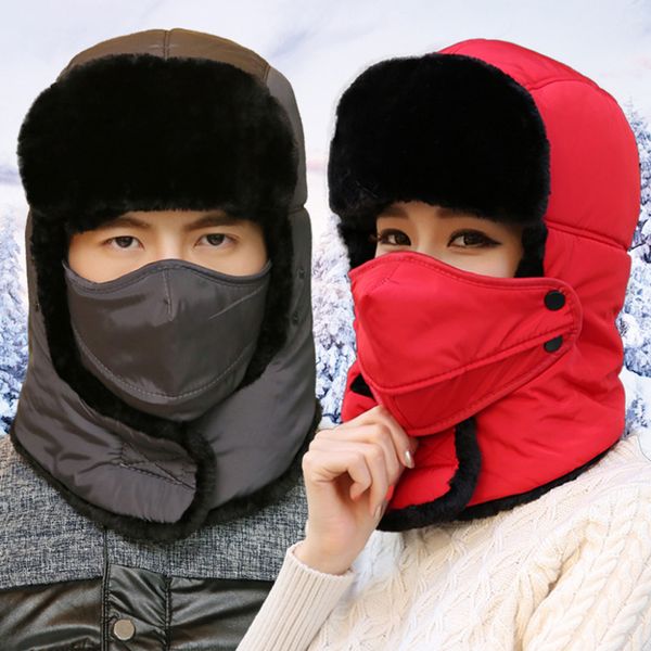 

winter outdoors hat plush warm trooper winter ski hat with mask camping hiking skiing outdoor sports #sw, Black;white