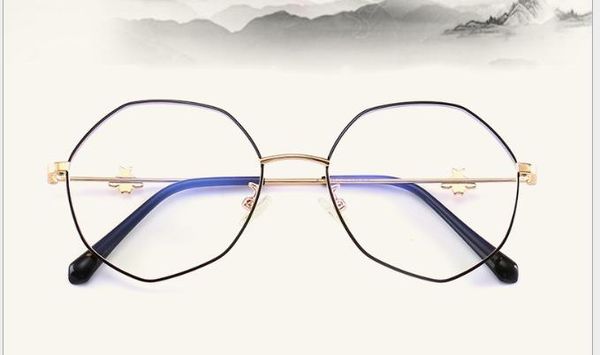 

new polygonal frame for women's anti-blu-ray glasses flat glasses metal frame, White;black