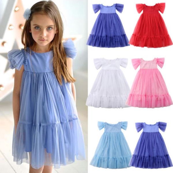 

toddler girl princess dress short sleeve kids baby party wedding pageant tulle tutu dress kids clothes, Red;yellow