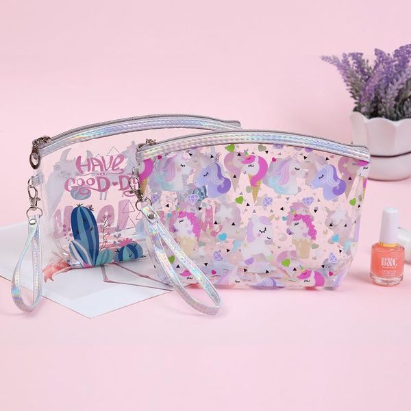 

alpaca unicorn new wash large girls cosmetic bags cartoon capacity anti transparent pvc bags women's storage