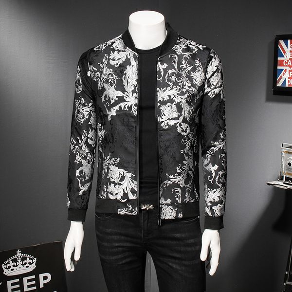 

green white paisley print jacket men slim fit casual jacket man 5xl windbreaker party men chaqueta hombres bombardero, Black;brown