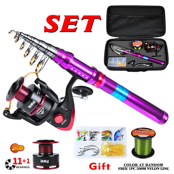 

proberos portable 1.8m-2.7m carbon fiber fishing rod combo full kit spinning fishing reel line lures accessories set