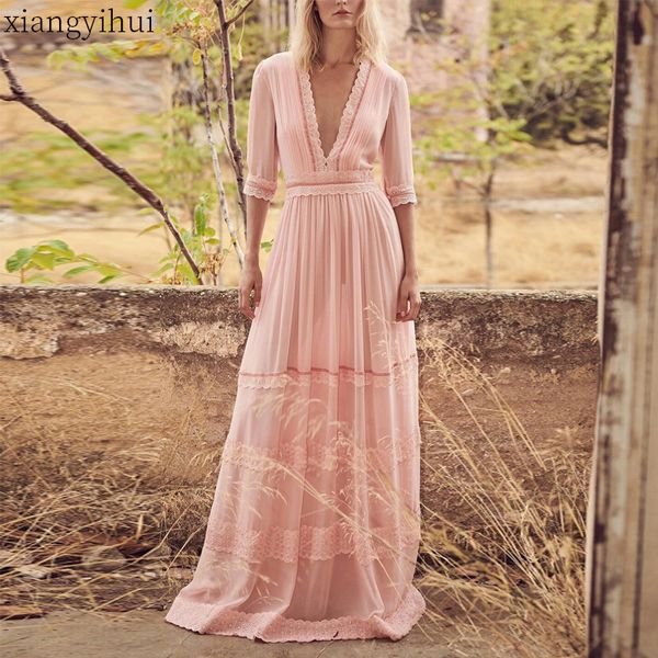 

elegant fashion lace patchwork half sleeve dress new autumn and winter women's pink mesh long dresses with high waisted, Black;gray