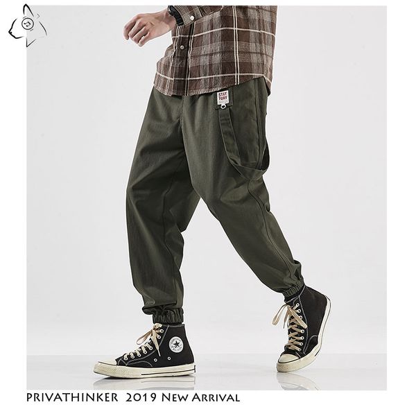 

men casual pockets cargo pants 2019 mens streetwear armygreen joggers korean loose male trousers plus size autumn, Black