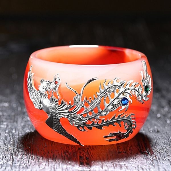 Red Agate Dragon Tea Cup Jade Porcelain Craft Vetro colorato Ceramica Phoenix Tazze da tè 50ml Piccola ciotola da tè Art Master Cups