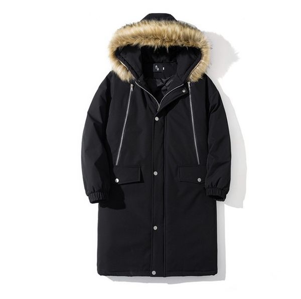 

winter jacket men men's fur collar detachable hooded parka thicken down man jacket long men clothes fashion, Black