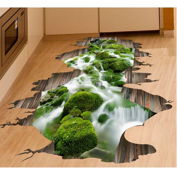

3d crack stream floor wall sticker removable mural decals vinyl art decor