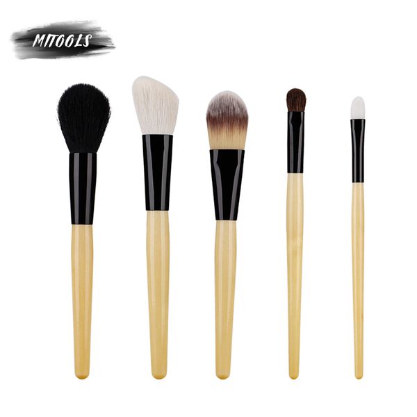 

mitools 2019 new 5pc yellow makeup brush set solid wood handle foundation mix powder makeup brush tools