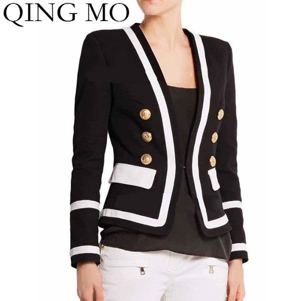 

qing mo women black button decoration formal style coat women double breasted slim style suit 2019 autumn zqy1379, Tan;black