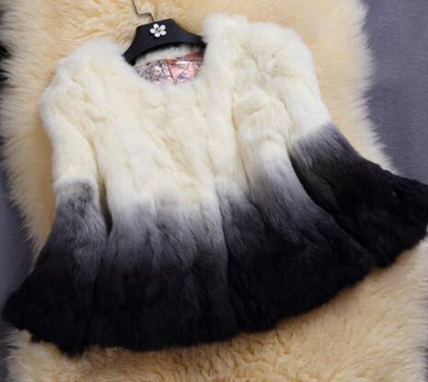 

woman winter euramerican new fund tide high-quality goods vogue individual character is gradient change condole dye rabbit fur coat 78 s-2xl, Black