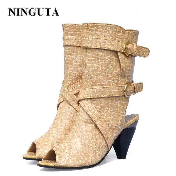 

ninguta summer boots women high heels peep toe fashion party shoes woman, Black