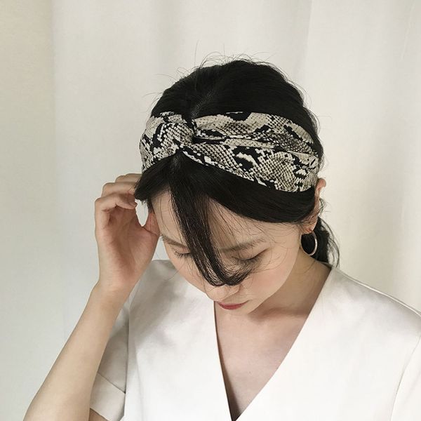 

fashion women occident headband girl's snake printed hairband lady's cross wild hair accessories headwrap bandage, Brown