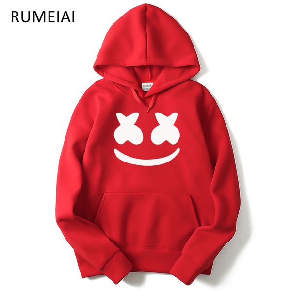 

rumeiai 2019 autumn winter new brand marshmello face hoodies men casual hoodies sweatshirt sportswear male fleece hooded jacket, Black