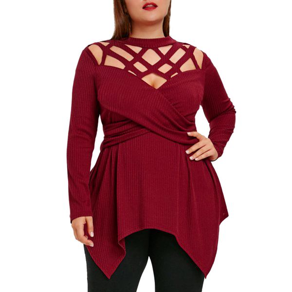 

ladies women shirts long sleeve hollow out plus flare slim pure in black and red colour new fashion, White