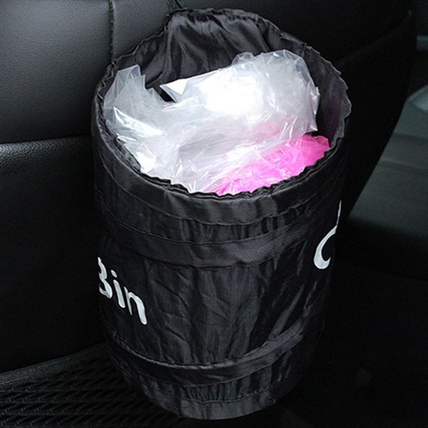 

universal portable car interior foldable leakproof dust bin storage bucket garbage container box bag black travel car trash/bin