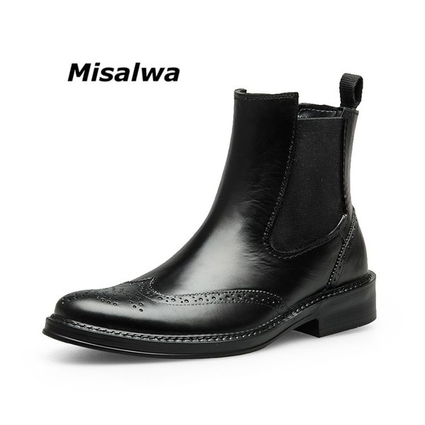 

misalwa vintage mens boots carved brogue oxford boots leather men's wing tip formal dress short ankle dropshipping, Black