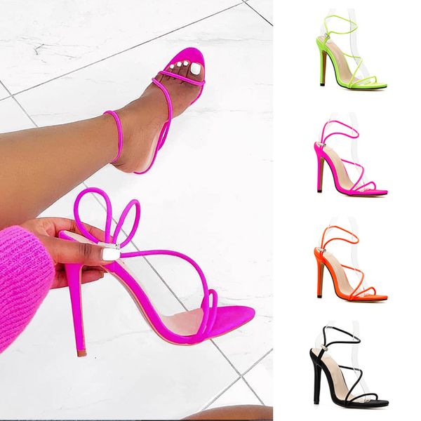 

2020 women thin heels sandals new candy color high heel sandals elastic band thin shoes, Black