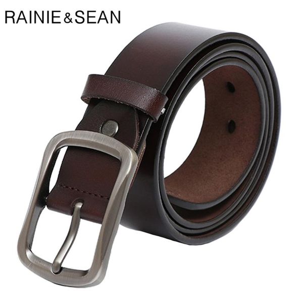 

rainie sean pin buckle belt for trousers vintage real leather belt coffee waist genuine leather cowhide retro jeans belts 130cm, Black;brown