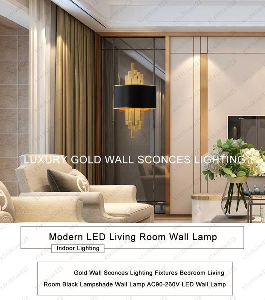 

горячие продажи золота стены бра светильники спальня гостиная черный абажур настенный светильник ac90-260v led светильник стены бесплатная д
