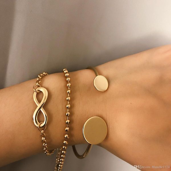 

new fashion multilayer bracelets for women unique irregular round sequins wristband gold silver plated link chains bangles, Golden;silver