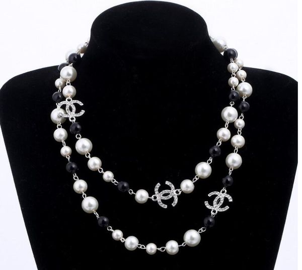 

Long imulated pearl necklace for women no 5 double layer pendant long necklace party necklace