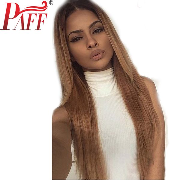 

paff silky straight glueless lace front wigs remy hair brazilian human hair wig with middle part baby hair, Black;brown