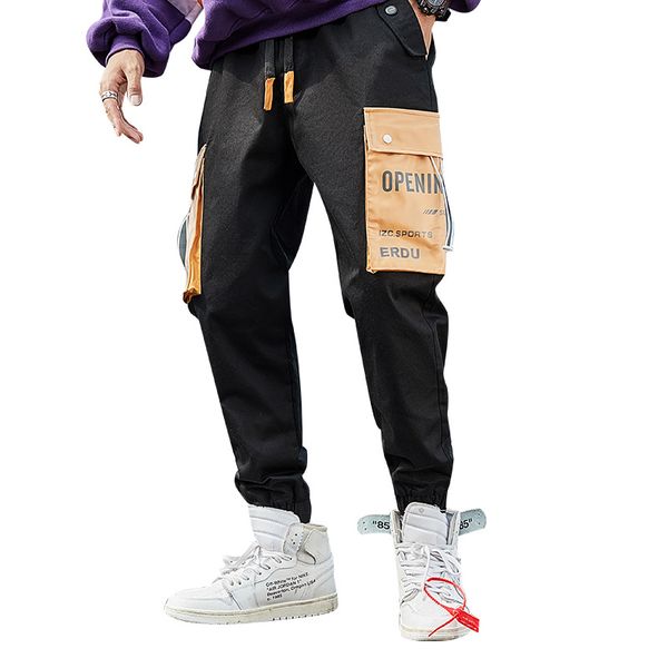 

мужская одежда | популярный бренд для мужчин beam leg multi-карманный bib общая осень новый стиль мода тощий повседневный харлан брюки, Black