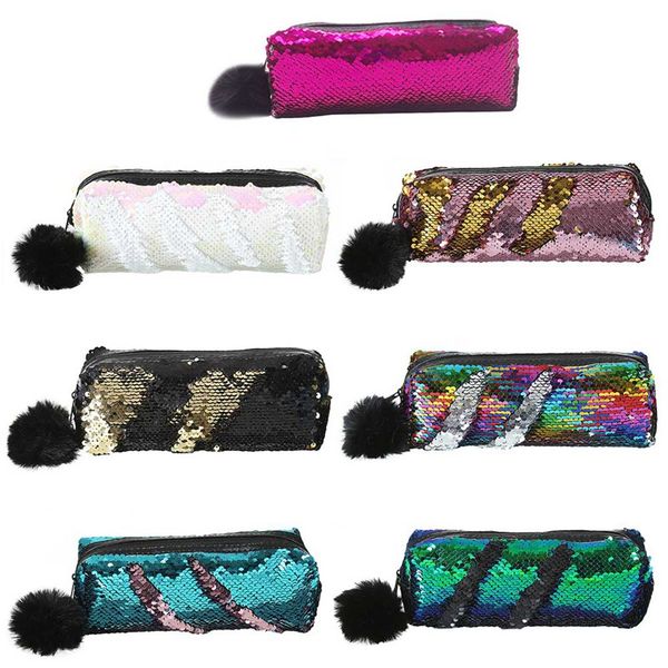 

kawaii pencil case for girls boy school penal pen bag mermaid sequin cute shining cosmetic pencilcase organizer hairball pouch