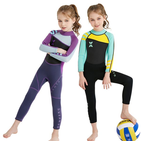 

new kids diving suit 2.5mm neoprene wetsuit children for boys girls keep warm one-piece long sleeves uv protection swimwear
