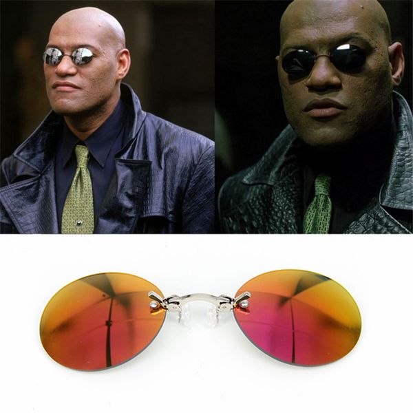 

clip on nose glasses round rimless matrix morpheus sunglasses mini frameless vintage men eyeglasses uv400, White;black