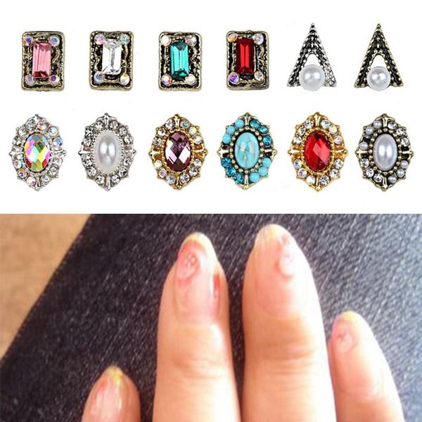 

crystal rhinstone pearl 3d nail charms for nail art decorations diy glitter alloy nails tools ing, Silver;gold