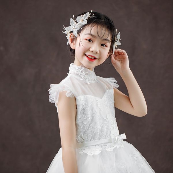 

romantic yarn flower headband hair accessories rhinestone handmade headpiece girls performance prom headwear children gifts, Golden;white