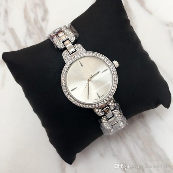 

2019 relojes de marca mujer моды кварцевые часы casual сталь циферблат стиль высокого качества женщина полный кристалл алмаза платье часы па, Slivery;brown