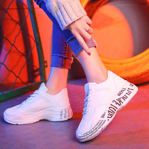

classic white sneakers women ladies fashion mixed colors lace-up round toe casual sport shoes #d