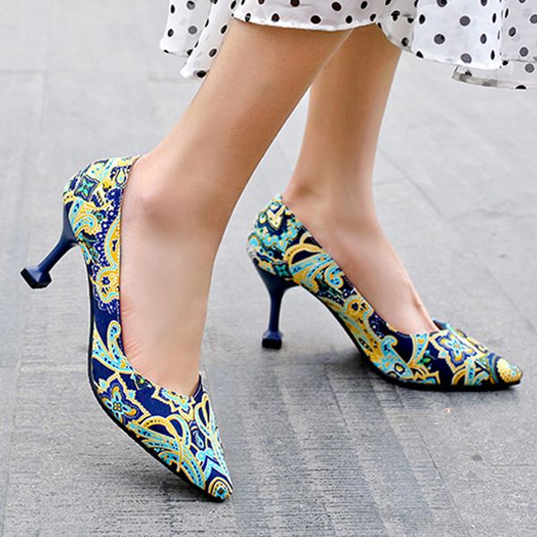 

fashion pointed shoes single shoes for woman mixed colors ethnic work stiletto shallow high heeled ladies single, Black
