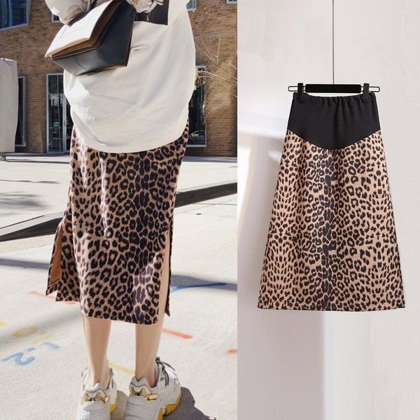

maternity dress spring 2020 new fashion web celebrity leopard print slit midlength maternity skirt belly support skirt