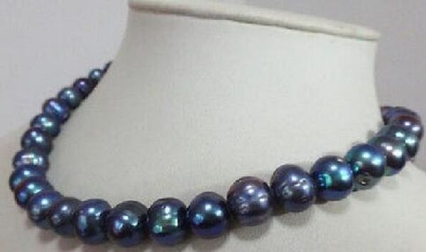 

huge 18 "10-11mm tahitian baroque black green silver pearl necklace