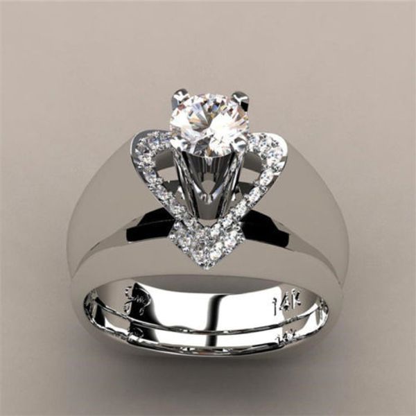 

delicate women fashion 925 silver white sapphire heart ring set wedding party engagement jewelry loversgift us size 5-11, Golden;silver