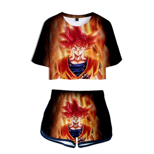 

fans 3d college style kawaii 2019 navel fashion women's navel t-shirt + shorts suit cotton short-sleeved, White