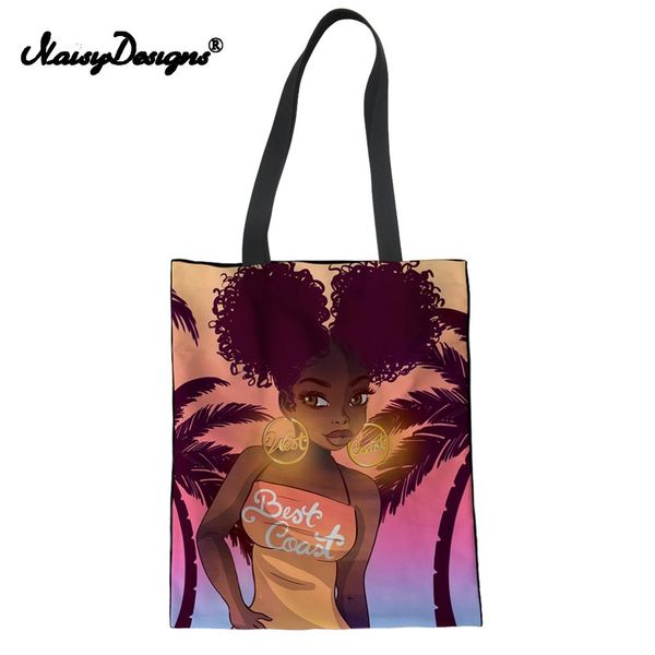 

2019 canvas women shopping bags art black african girl printing shopper bag teen college book bags females bolsa dropshipping
