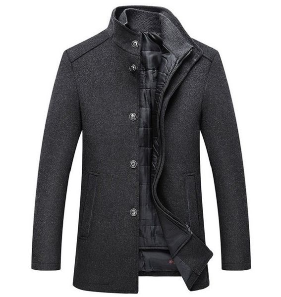 

warm wool coat men thick overcoats oat mens single breasted coats and jackets with adjustable vest men's coat, Black