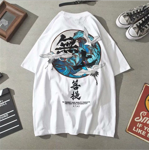 

2020 chinese style bodhi buddha men's short sleeve tide short sleeve t-shirt tide men's half t-shirt, White;black