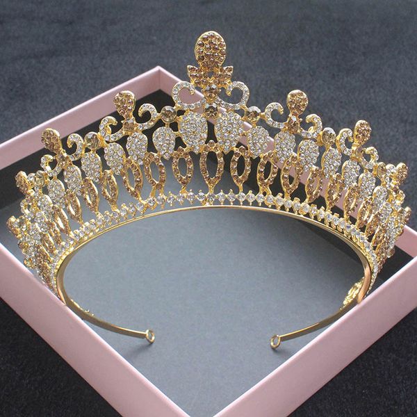 

wedding hair accessories head jewelry bridal headpiece princess crown red rhinestone tiara big gold baroque birthday crown women, Golden;white