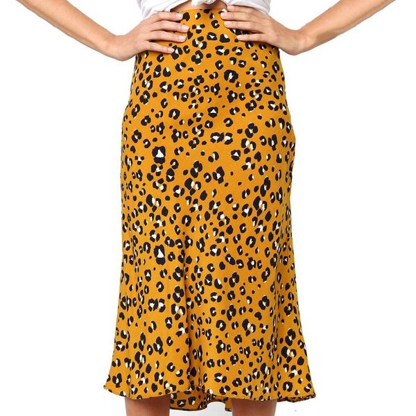 

jaycosin leopard print long skirt vintage long women's casual high waist pleated skirt mid-calf boho skirts for women, Black