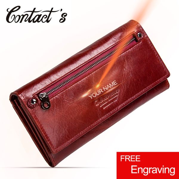 

contact's new genuine leather women clutch wallets multiple cards holder long female purse with phone bag fashion woman wallet cj191205