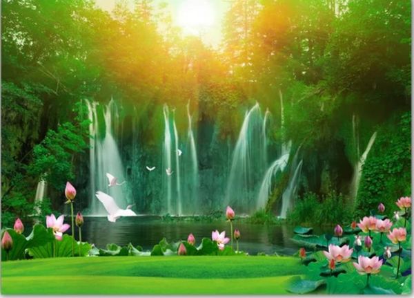 

mountain stream landscape painting 3d murals wallpaper for living room