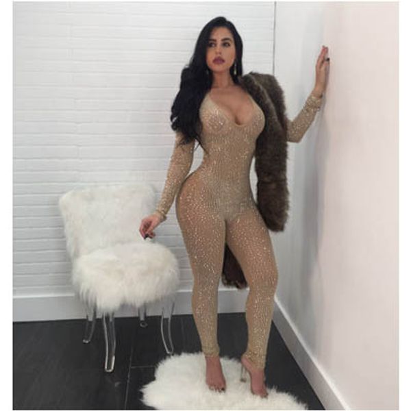 

womens designer jumpsuits fahsion shiny tiling rompers perspective clothes for womens 2019 autumn party wear luxry, Black;white