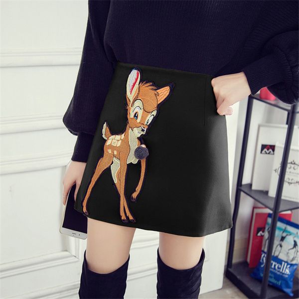 

2019 autumn new woolen small fresh sweet young girl all-match high waist short skirt slim hip bust skirt female embroidery saias, Black;gray